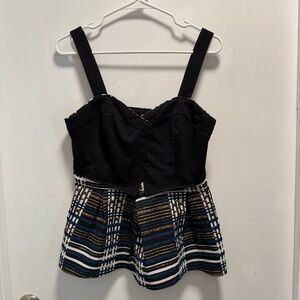 NWT Deletta Nathalie Peplum Top Tank Black Gold Blue Anthropologie Size Medium
